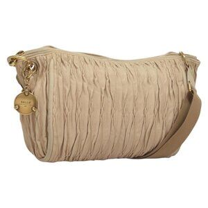 Authentic BALLY Shoulder Bag Leather Beige Gold